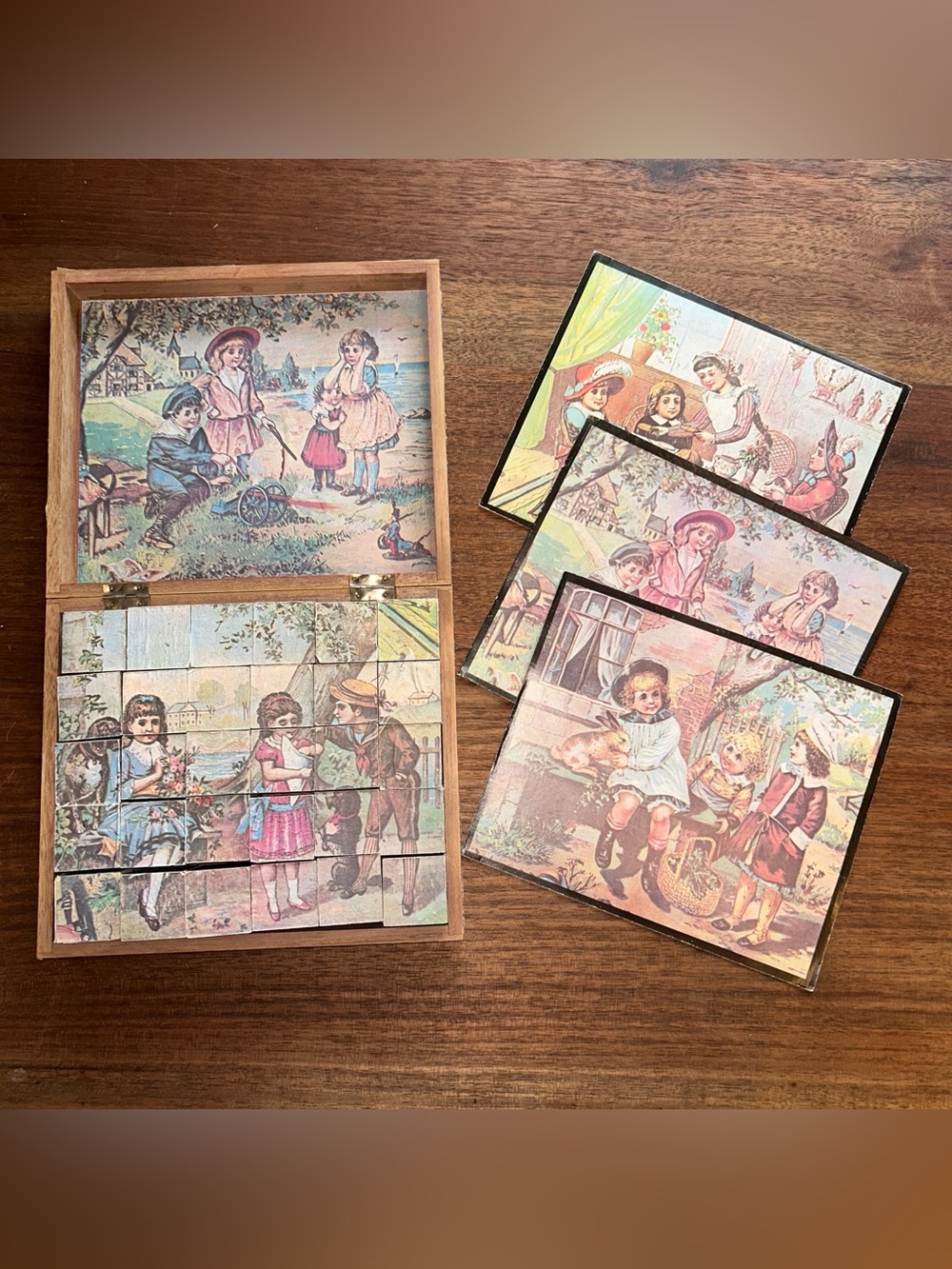 Vintage Complete Victorian 6 Sided Block Puzzle Set Pictures Display Dolls